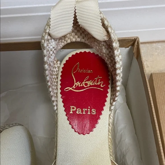 New Christian Louboutin Brigitte Cream Espadrille 5 Wedges 35 - Picture 6 of 17
